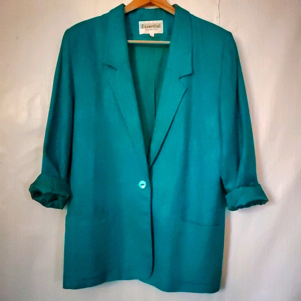 L Vintage 90's Ladies Teal Blazer Jacket